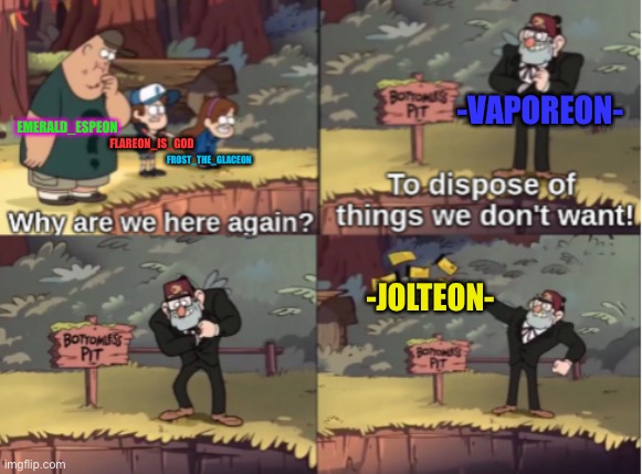 The truth level: 9999999999999…999% true | -VAPOREON-; EMERALD_ESPEON; FROST_THE_GLACEON; FLAREON_IS_GOD; -JOLTEON- | image tagged in gravity falls bottomless pit | made w/ Imgflip meme maker