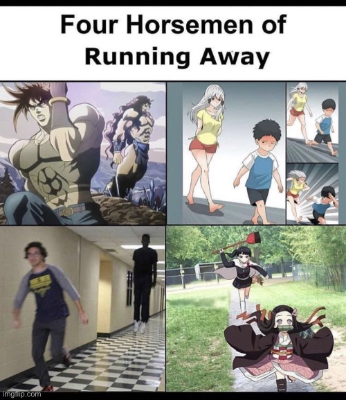 image tagged in four horsemen,of,running,away | made w/ Imgflip meme maker