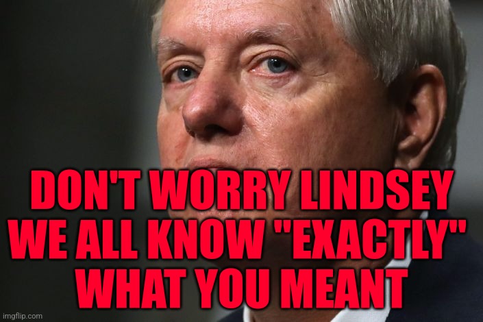 Lindsey Graham | DON'T WORRY LINDSEY WE ALL KNOW "EXACTLY" 
WHAT YOU MEANT | image tagged in lindsey graham | made w/ Imgflip meme maker