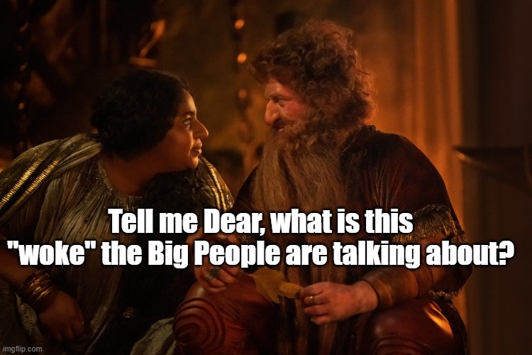 Dwarf King and Queen | Tell me Dear, what is this "woke" the Big People are talking about? | image tagged in dwarf king and queen | made w/ Imgflip meme maker