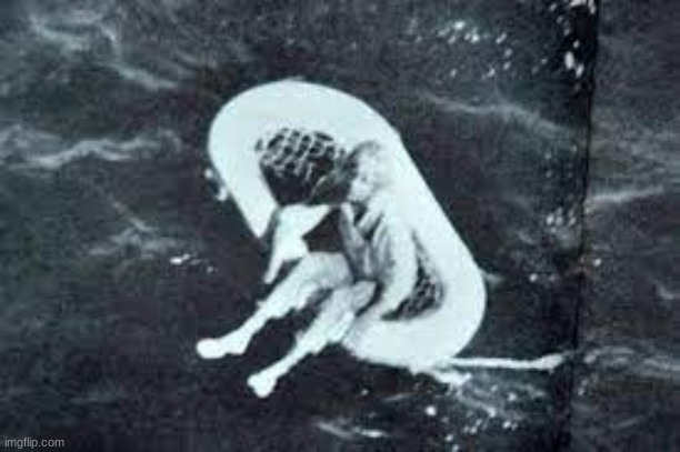 Images with Disturbing Backstories #23| Girl on a float? | image tagged in this girl went 4 days on it,after everyone on her ship,was killed,when the captain learned,she lived he killed himself | made w/ Imgflip meme maker