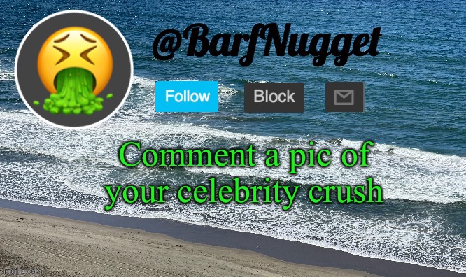Pls | Comment a pic of your celebrity crush | image tagged in premium ocean template | made w/ Imgflip meme maker