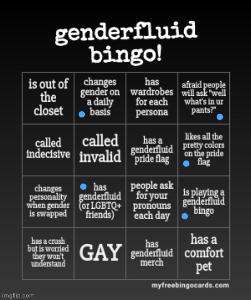 OneDepressedRose's  GENDERFLUID BINGO | image tagged in onedepressedrose's genderfluid bingo | made w/ Imgflip meme maker