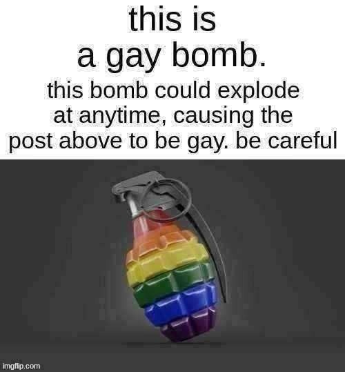 Watch Out | image tagged in gay bomb | made w/ Imgflip meme maker