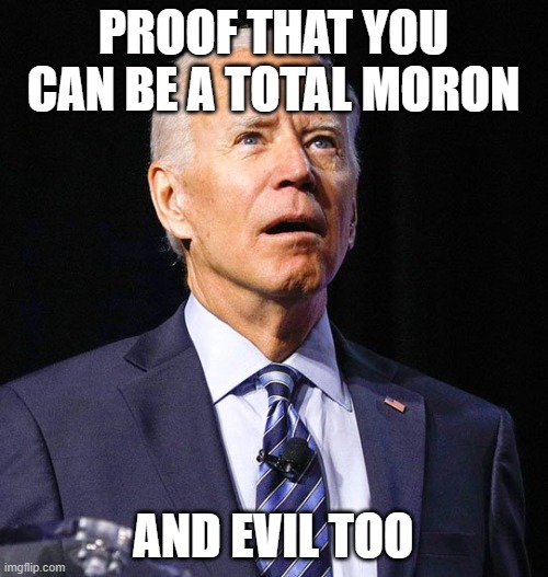 evil is as evil does | PROOF THAT YOU CAN BE A TOTAL MORON; AND EVIL TOO | image tagged in joe biden | made w/ Imgflip meme maker