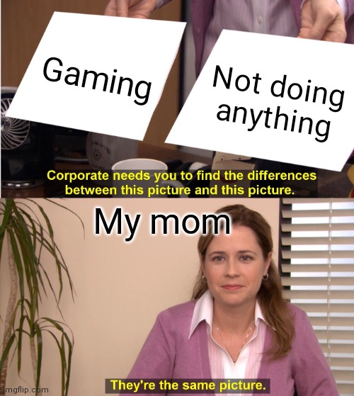 They're The Same Picture Meme | Gaming; Not doing anything; My mom | image tagged in memes,they're the same picture | made w/ Imgflip meme maker