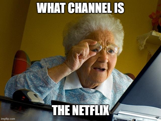 WHAT CHANNEL IS THE NETFLIX | image tagged in memes,grandma finds the internet | made w/ Imgflip meme maker