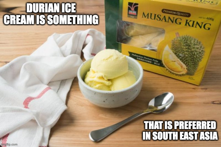 Durian Ice Cream | DURIAN ICE CREAM IS SOMETHING; THAT IS PREFERRED IN SOUTH EAST ASIA | image tagged in food,dessert,memes | made w/ Imgflip meme maker