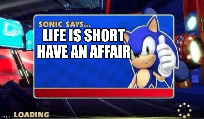 Sonic Says | LIFE IS SHORT
HAVE AN AFFAIR | image tagged in sonic says | made w/ Imgflip meme maker