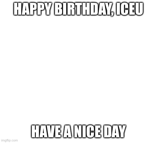 Can we pls get this on front page so he sees it? Plsssssss! | HAPPY BIRTHDAY, ICEU; HAVE A NICE DAY | image tagged in blank space | made w/ Imgflip meme maker