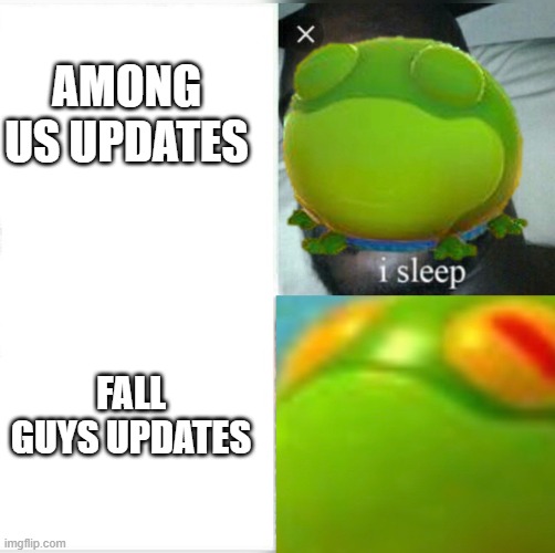 froggo | AMONG US UPDATES; FALL GUYS UPDATES | image tagged in i sleep fall guys,frog,inflation,memes,online gaming,fall guys | made w/ Imgflip meme maker