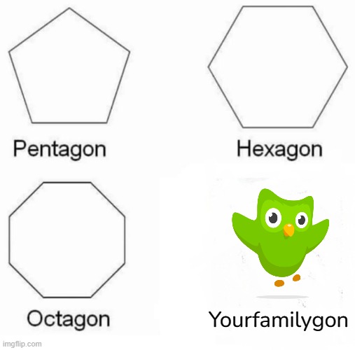 HEEEELP | Yourfamilygon | image tagged in memes,pentagon hexagon octagon,duolingo | made w/ Imgflip meme maker