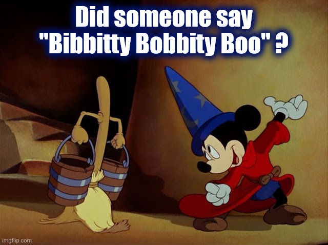 Mickey Mouse Sorcerer's Apprentice | Did someone say "Bibbitty Bobbity Boo" ? | image tagged in mickey mouse sorcerer's apprentice | made w/ Imgflip meme maker