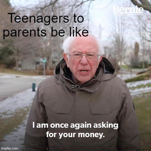Bernie I Am Once Again Asking For Your Support Meme | Teenagers to parents be like; for your money. | image tagged in memes,bernie i am once again asking for your support | made w/ Imgflip meme maker