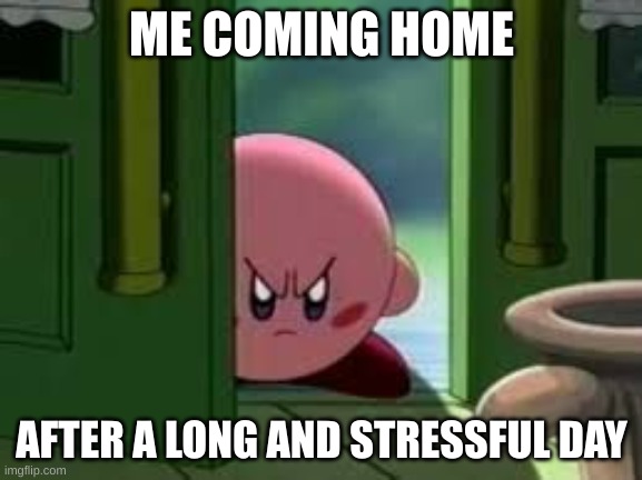 Pissed off Kirby | ME COMING HOME; AFTER A LONG AND STRESSFUL DAY | image tagged in pissed off kirby | made w/ Imgflip meme maker