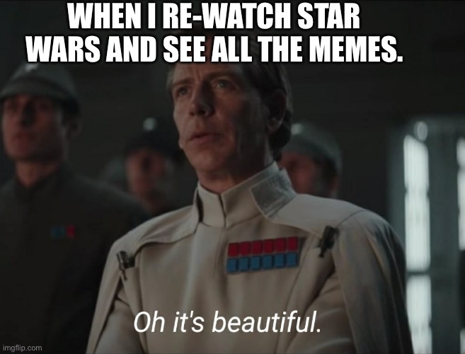clever title |  WHEN I RE-WATCH STAR WARS AND SEE ALL THE MEMES. | image tagged in oh it's beautiful | made w/ Imgflip meme maker