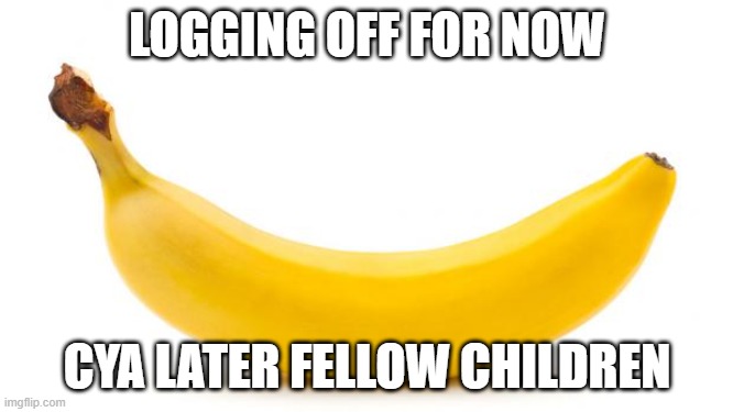 banana bc yes | LOGGING OFF FOR NOW; CYA LATER FELLOW CHILDREN | image tagged in banana | made w/ Imgflip meme maker