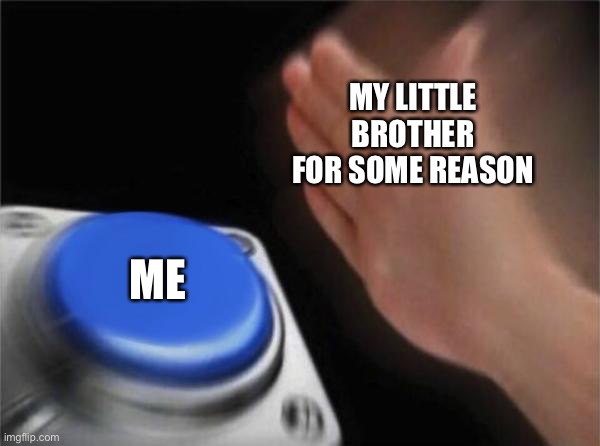 Blank Nut Button Meme | MY LITTLE BROTHER FOR SOME REASON; ME | image tagged in memes,blank nut button | made w/ Imgflip meme maker