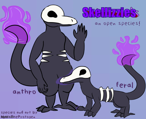 design art I made for my custom species, Skellizzies | Skellizzies | image tagged in furry,design | made w/ Imgflip meme maker