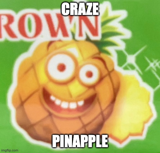 CRAZE PINAPPLE | CRAZE; PINAPPLE | image tagged in craze pinapple | made w/ Imgflip meme maker