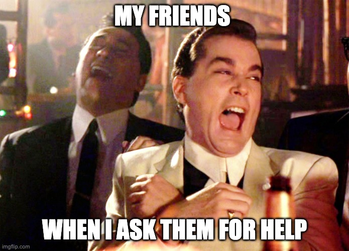 true | MY FRIENDS; WHEN I ASK THEM FOR HELP | image tagged in memes,good fellas hilarious | made w/ Imgflip meme maker