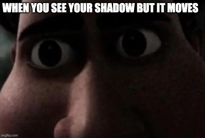 titan stare? | WHEN YOU SEE YOUR SHADOW BUT IT MOVES | image tagged in titan stare | made w/ Imgflip meme maker