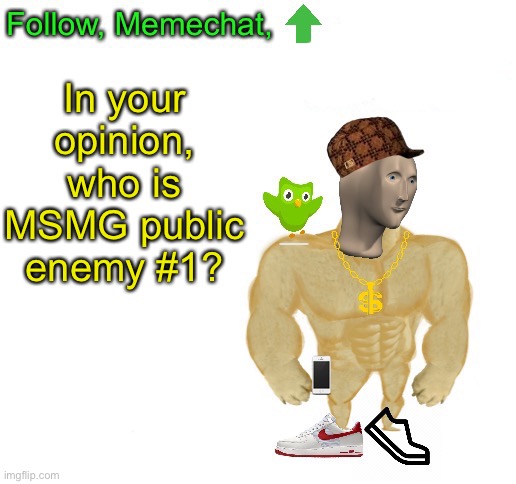 Who? | In your opinion, who is MSMG public enemy #1? | image tagged in barfnugget announcement | made w/ Imgflip meme maker