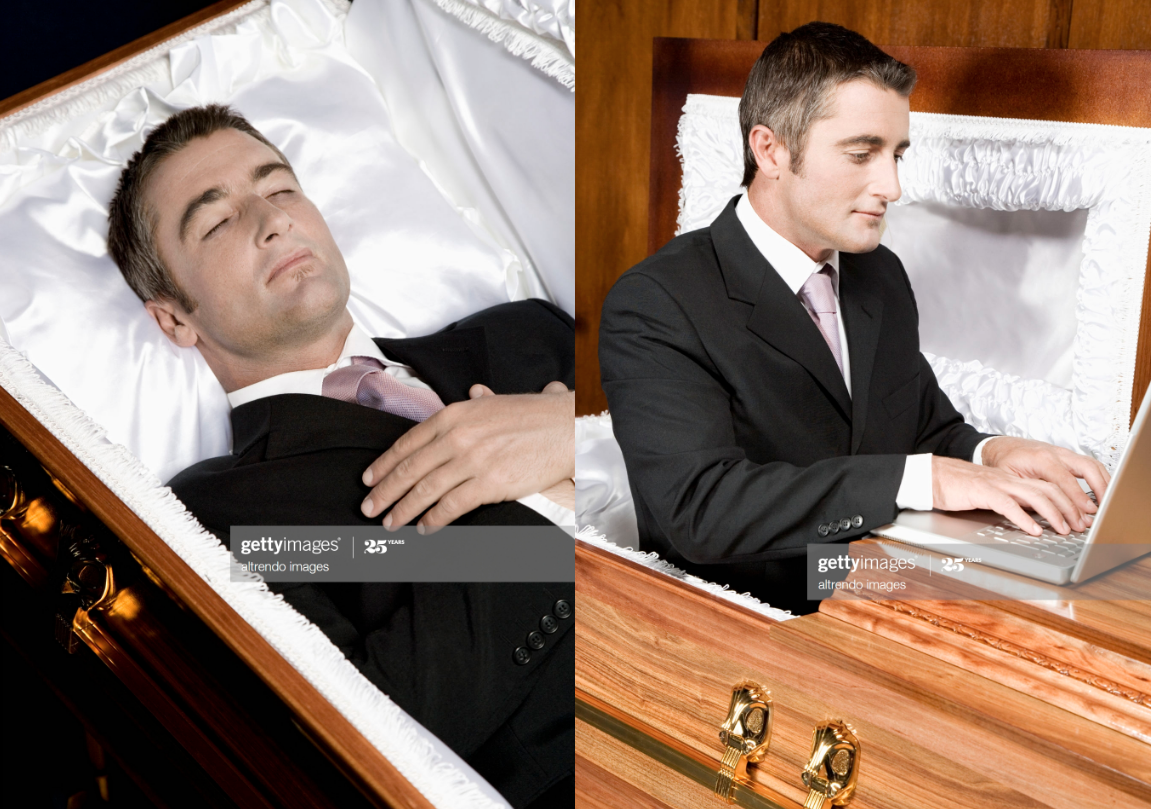 Deceased man in Coffin Typing Blank Meme Template