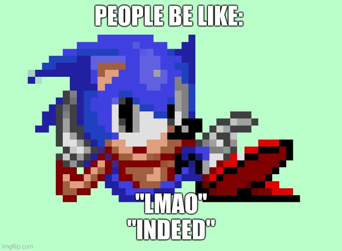 Sonic waiting | PEOPLE BE LIKE:; "LMAO"
"INDEED" | image tagged in sonic waiting | made w/ Imgflip meme maker