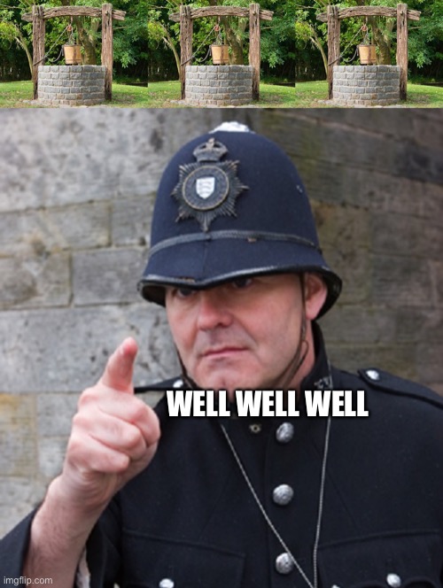 What have we here? | WELL WELL WELL | image tagged in water well,british police,well well well,well | made w/ Imgflip meme maker