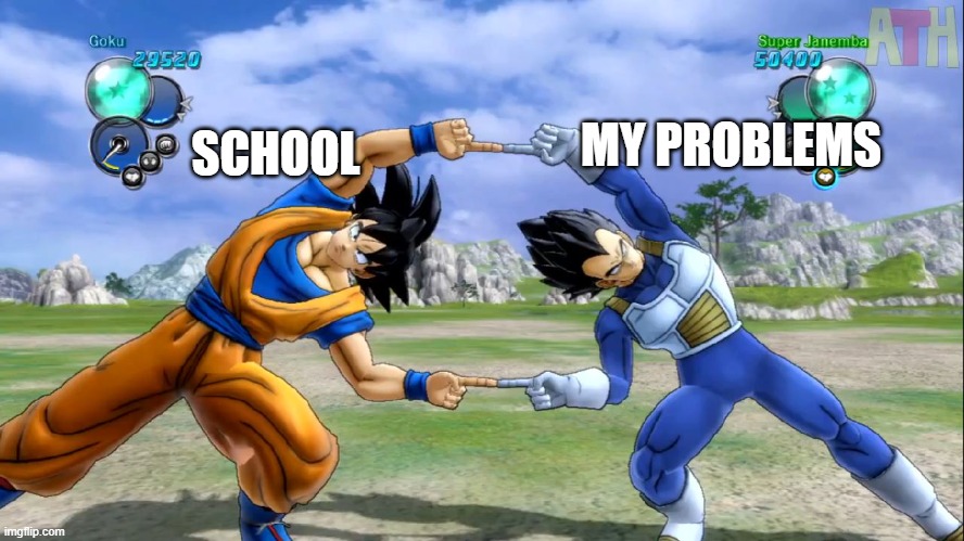 DRAGON BALL FUSION | SCHOOL; MY PROBLEMS | image tagged in dragon ball fusion | made w/ Imgflip meme maker