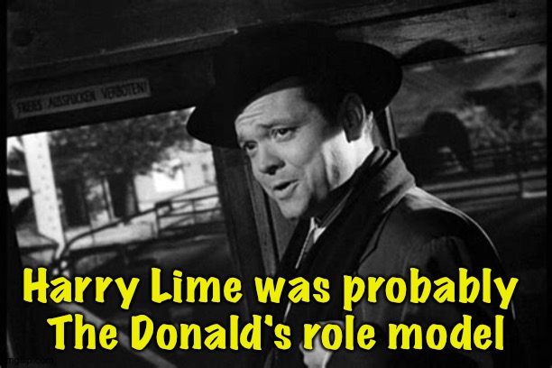See "The Third Man".  Orson Welles as Harry Lime, one of cinema's all-time great villians. | Harry Lime was probably 
The Donald's role model | image tagged in orson welles as harry lime | made w/ Imgflip meme maker