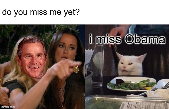 Woman Yelling At Cat Meme | do you miss me yet? i miss Obama | image tagged in memes,woman yelling at cat | made w/ Imgflip meme maker