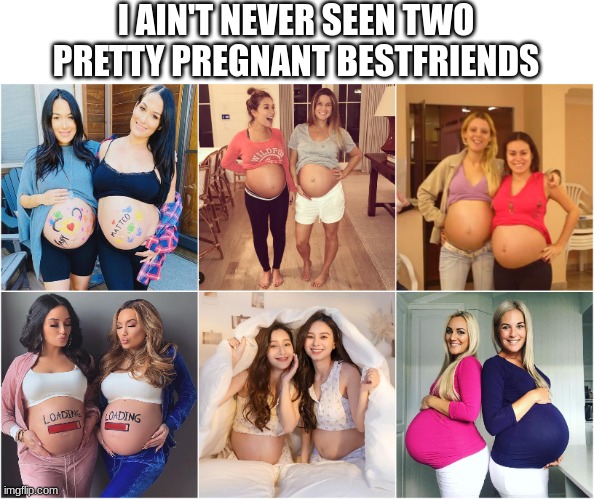 Pregnant besties | I AIN'T NEVER SEEN TWO PRETTY PREGNANT BESTFRIENDS | image tagged in pregnant,best friends,besties,pretty girl | made w/ Imgflip meme maker