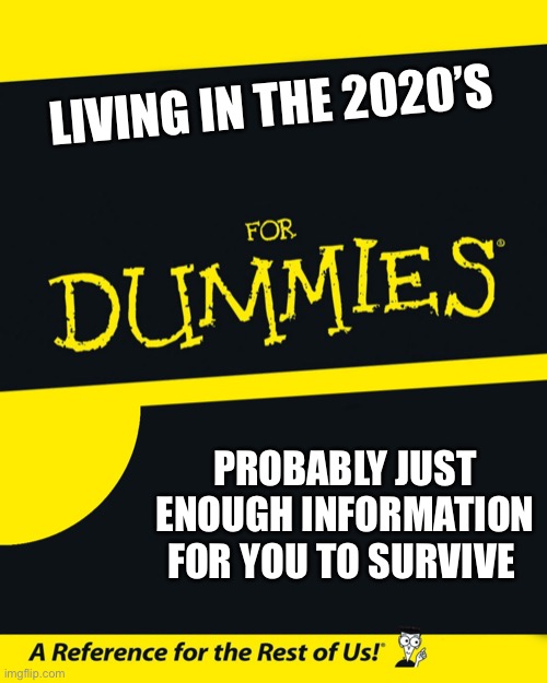 Good luck you’ll need it! |  LIVING IN THE 2020’S; PROBABLY JUST ENOUGH INFORMATION FOR YOU TO SURVIVE | image tagged in for dummies | made w/ Imgflip meme maker