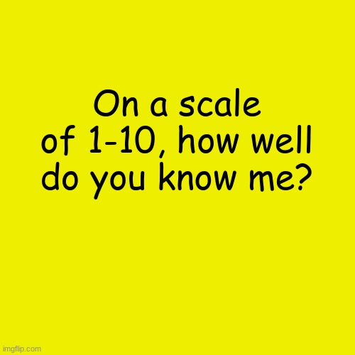 Blank Yellow | On a scale of 1-10, how well do you know me? | image tagged in memes,blank transparent square | made w/ Imgflip meme maker