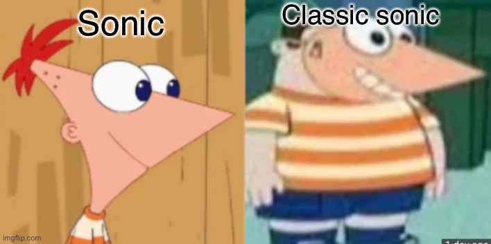 Buford Dressed As Phineas | Classic sonic; Sonic | image tagged in buford dressed as phineas,sonic the hedgehog | made w/ Imgflip meme maker