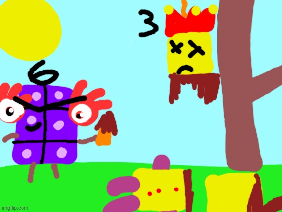 Numberblocks dead three | image tagged in blank white template,numberblocks,funny,memes,cute,artwork | made w/ Imgflip meme maker