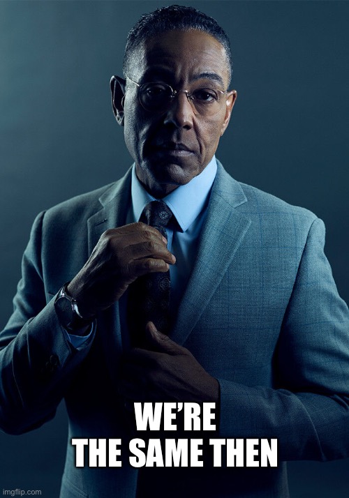 Gus Fring we are not the same | WE’RE THE SAME THEN | image tagged in gus fring we are not the same | made w/ Imgflip meme maker