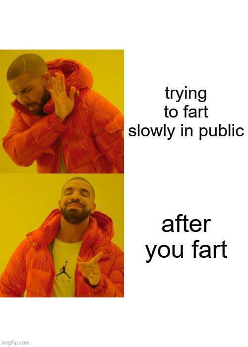 Drake Hotline Bling Meme | trying to fart slowly in public; after you fart | image tagged in memes,drake hotline bling | made w/ Imgflip meme maker