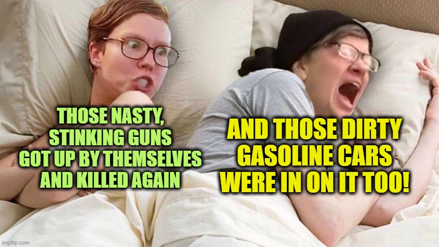 Stop Talking AboutTrump | THOSE NASTY, STINKING GUNS GOT UP BY THEMSELVES AND KILLED AGAIN AND THOSE DIRTY GASOLINE CARS WERE IN ON IT TOO! | image tagged in stop talking abouttrump | made w/ Imgflip meme maker