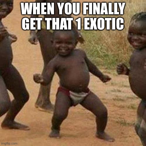 Finally | WHEN YOU FINALLY GET THAT 1 EXOTIC | image tagged in memes,third world success kid | made w/ Imgflip meme maker