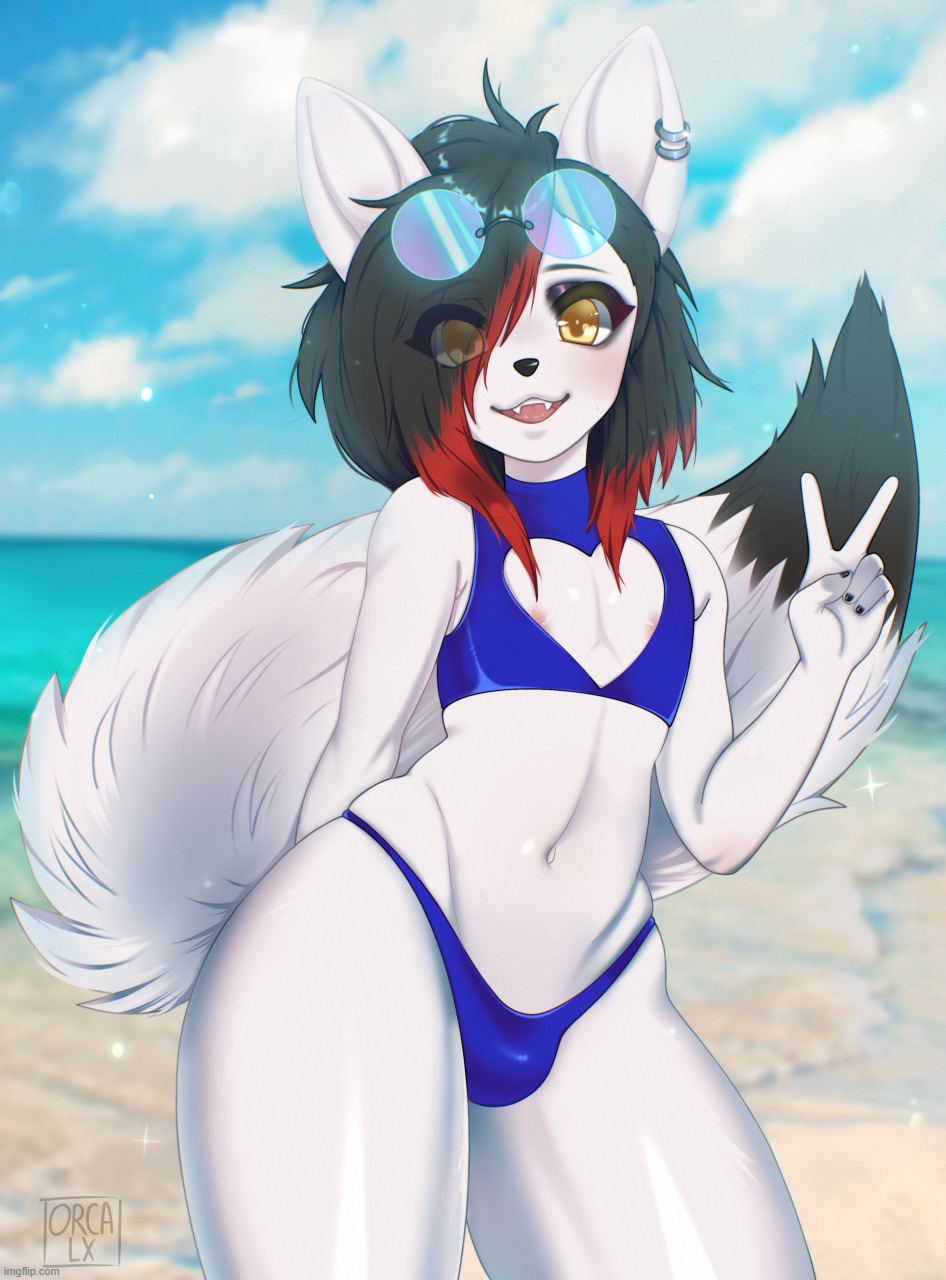 By OrcaLx | image tagged in furry,femboy,cute,adorable,beach,latex | made w/ Imgflip meme maker