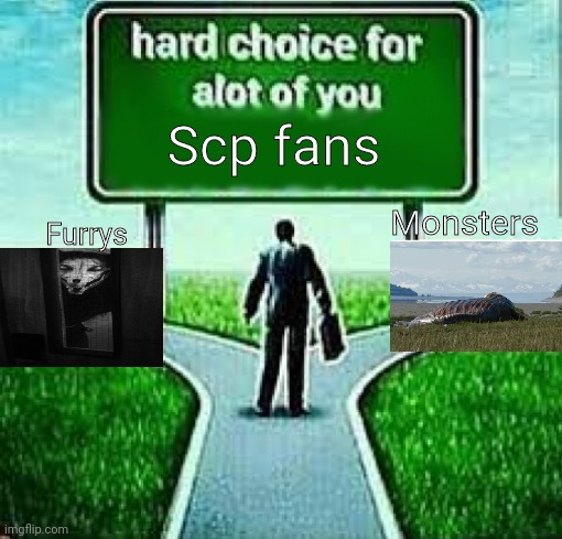 hard choice for  alot of you X | Scp fans; Monsters; Furrys | image tagged in hard choice for alot of you x | made w/ Imgflip meme maker