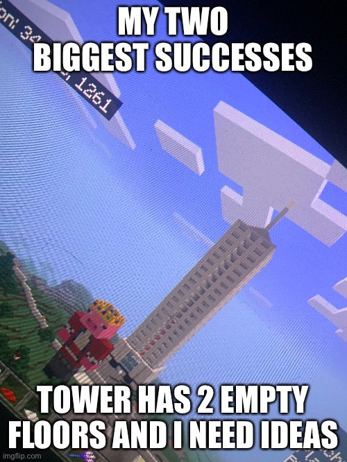 Tower is hotel and was based off of the empire state building its also 21 stories tall | MY TWO BIGGEST SUCCESSES; TOWER HAS 2 EMPTY FLOORS AND I NEED IDEAS | made w/ Imgflip meme maker