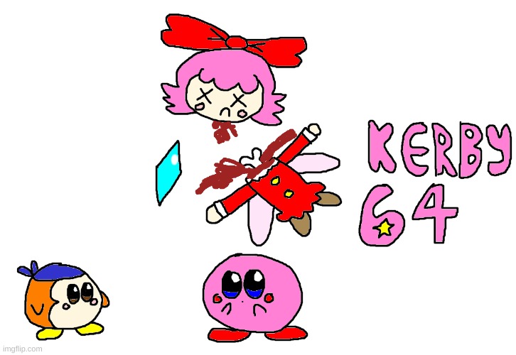 Kirby 64 parody artwork | image tagged in kirby,gore,blood,funny,parody,fanart | made w/ Imgflip meme maker