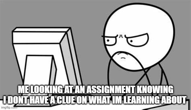 when school hits ya | ME LOOKING AT AN ASSIGNMENT KNOWING I DONT HAVE A CLUE ON WHAT IM LEARNING ABOUT | image tagged in funny memes | made w/ Imgflip meme maker