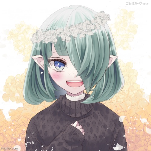 This is RiverBend the forest elf. She is learning about humans | image tagged in picrew,elf | made w/ Imgflip meme maker