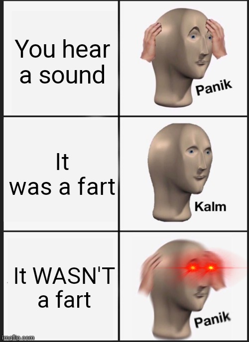 Farts | You hear a sound; It was a fart; It WASN'T a fart | image tagged in memes,panik kalm panik | made w/ Imgflip meme maker