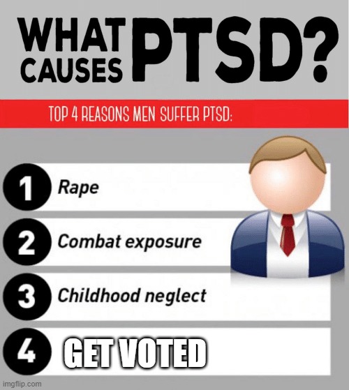 What Causes PTSD | GET VOTED | image tagged in what causes ptsd | made w/ Imgflip meme maker